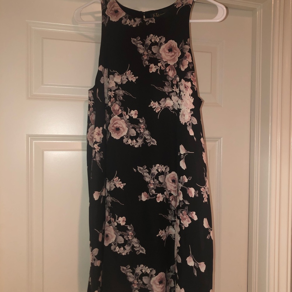 Black floral satin dress, size small